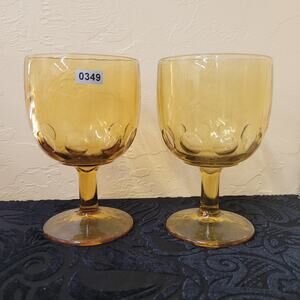 Bartlett Collins Thumbprint.  Amber Gold Beer / Wine / Water Goblets. 6.5" Tall